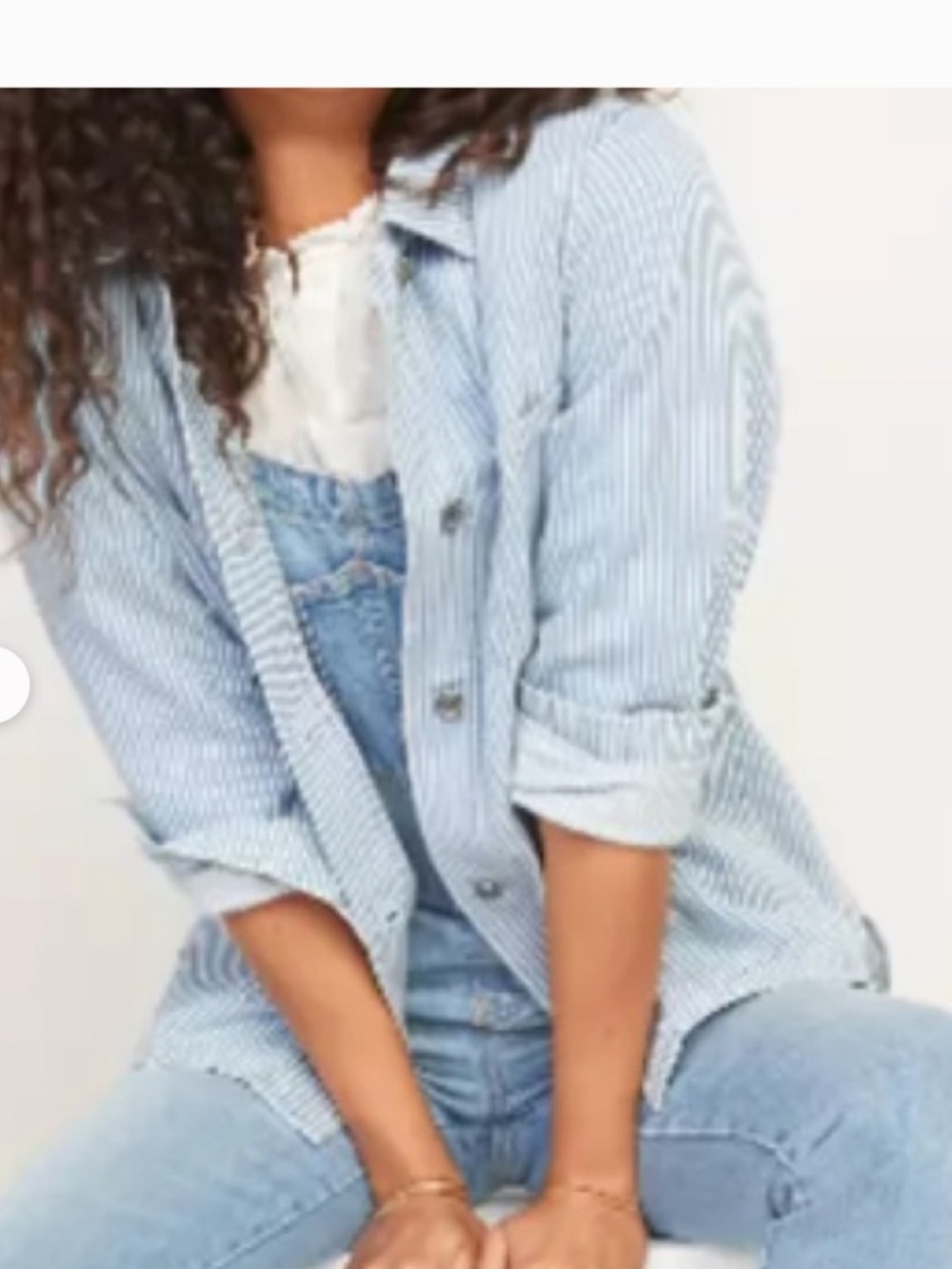 Old Navy Light Blue & White Striped Cotton Utility Jacket